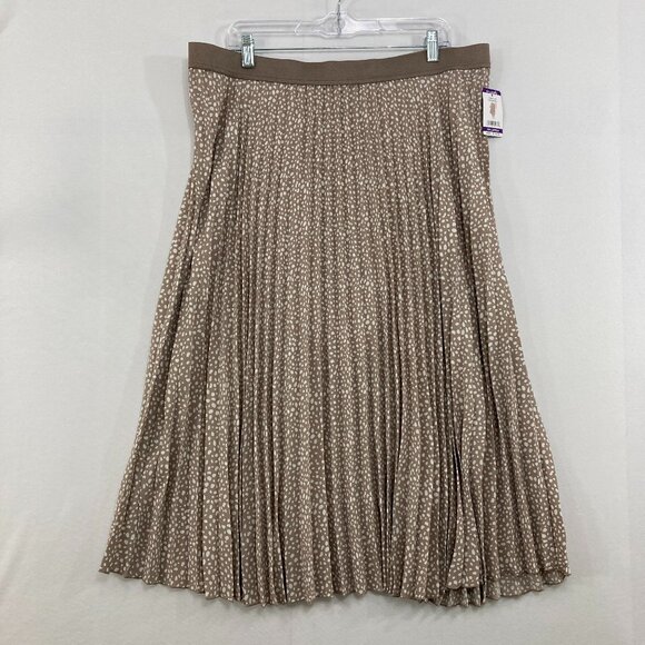 New Vince Camuto size XXL Light Brown Polka Dot Pleated Pull-on Midi Skirt - Picture 1 of 10